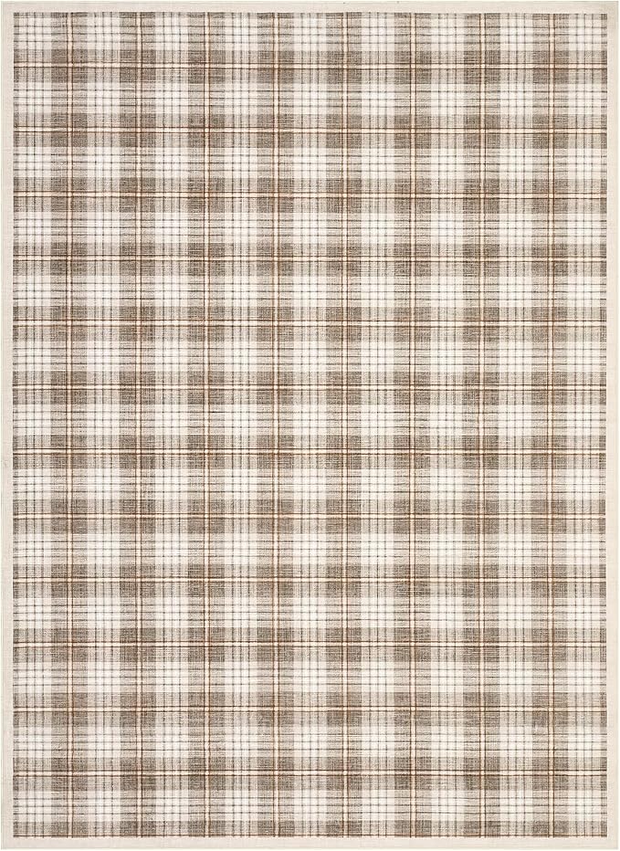 GarveeHome Checkered Machine Washable Area Rugs 8x10, Stain Resistant Non Slip Backing Low-Pile Rug Indoor Outdoor Carpet for Living Room Office Bedroom Dining Room Nursery Beige