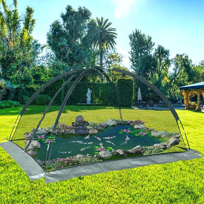 PGL Pond Cover Net Garden Dome Netting - Outdoor Protecting Tent for Fish Koi 10×8FT Zippers and Wind Ropes Protect Ponds, Gardens and Vegetable Gardens