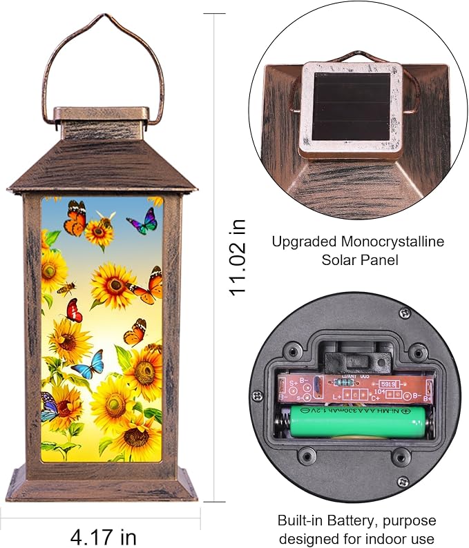 Sunflower Solar Lanterns Outdoor Waterproof Garden Decor Birthday Gifts for Women Mom Grandma Sister, Hanging LED Plastic Solar Lights Outside Decorative for Yard Patio Backyard Lawn Decorations