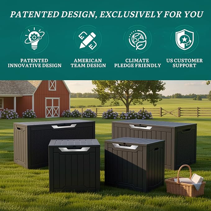 YITAHOME 31 Gallon Deck Boxes Set of 2 | Lockable Outdoor Storage Bins with Silver Decorative PVC Trim Panels for Patio Cushions, Garden Tools, Weather-Resistant