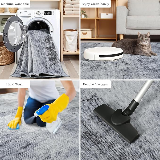 Toneed Washable 5x7 Grey Area Rug with Non-Slip Backing for Living Room | Abstract Modern Rugs, Soft Low Pile Carpet for Bedroom Kitchen Dining Room Nursery Indoor Floor Office Home Decor
