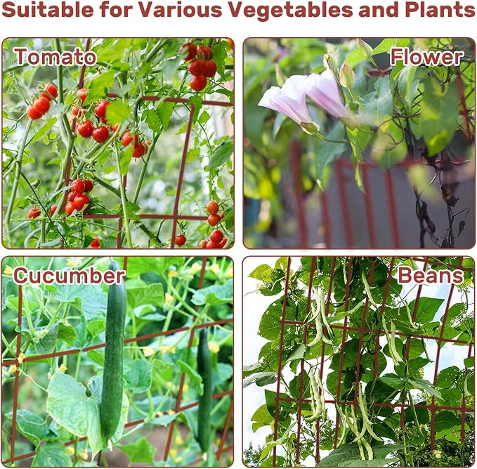 DOEWORKS Cucumber Trellis, 48" High Foldable A Frame Garden Trellis, 2 Pack, Plant Support for Climbing Cucumber, Beans, Tomatoes, Flowers, Red