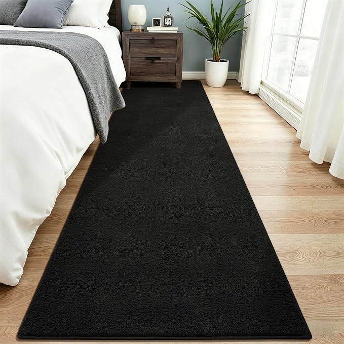 Vasofe Black Runner Rug, 2x10 Feet Washable Soft Hallway Bedroom Runner Rug | Indoor Thickened Memory Foam Long Bedside Rugs for Dorm Kids Boys Room, Washable Medium Pile Soft Carpets for Entrance Hall