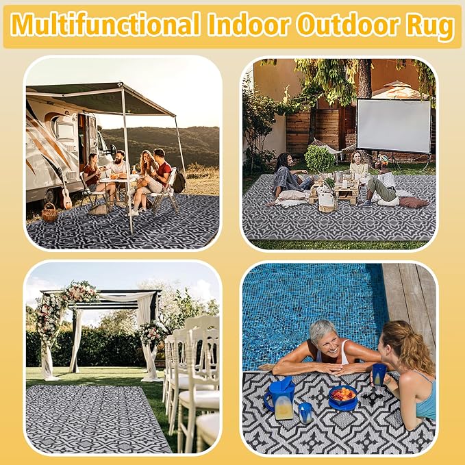 Alfolo Outdoor Rugs for Patio Rv Mats Waterproof Outdoor Rug 9x18 Large Camping Rug Reversible Tightly Woven Plastic Straw Rug Rugs, Clean Easily Mat for RV, Deck, Camping,Pool, Rv Essentials
