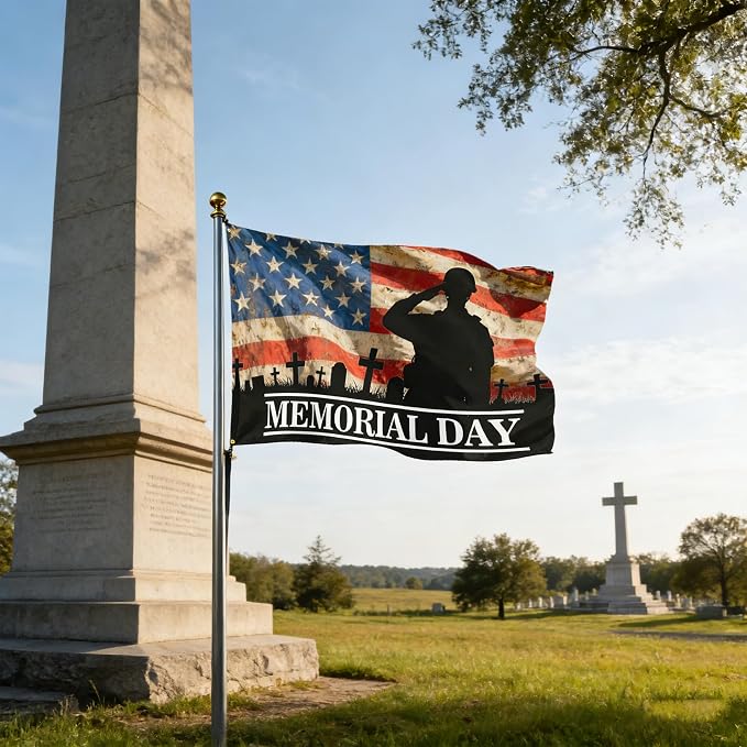 Memorial Day Flag 3x5 Ft Outdoor Double Sided Mirror Printed 4th of July Patriotic Flag Veterans Day Banner for Indoor Outdoor House Yard with 2 Grommets