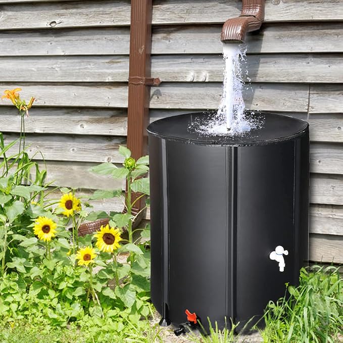 132 Gallon Folding Rain Barrel Water Tank, Portable Water Storage Tank, Rainwater Collection System Downspout, Upgraded Water Catcher Container with Filter (Black, 132 Gallon)