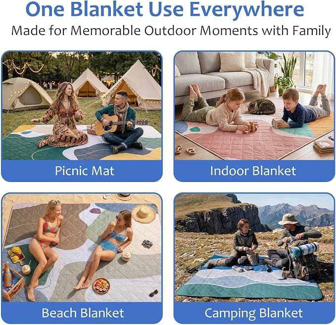 Exclusivo Mezcla Extra Large Waterproof Picnic Blankets 3 Layer, Sandproof and Foldable Outdoor Blanket for Beach Camping, Park and Travel