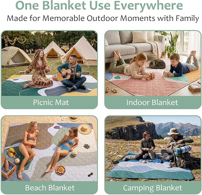 Exclusivo Mezcla Extra Large Waterproof Picnic Blankets 3 Layer, Sandproof and Foldable Outdoor Blanket for Beach Camping, Park and Travel