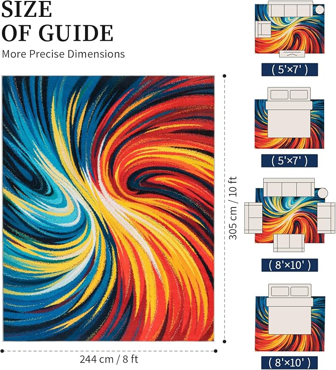 Abstract Colorful Area Rugs 8x10,Uniqe Milky Way Cool Rugs Washable,Spiral Galaxy Funky Rug for Living Room,Non Slip Art Rug for Bedroom,Kitchen,Dining Room