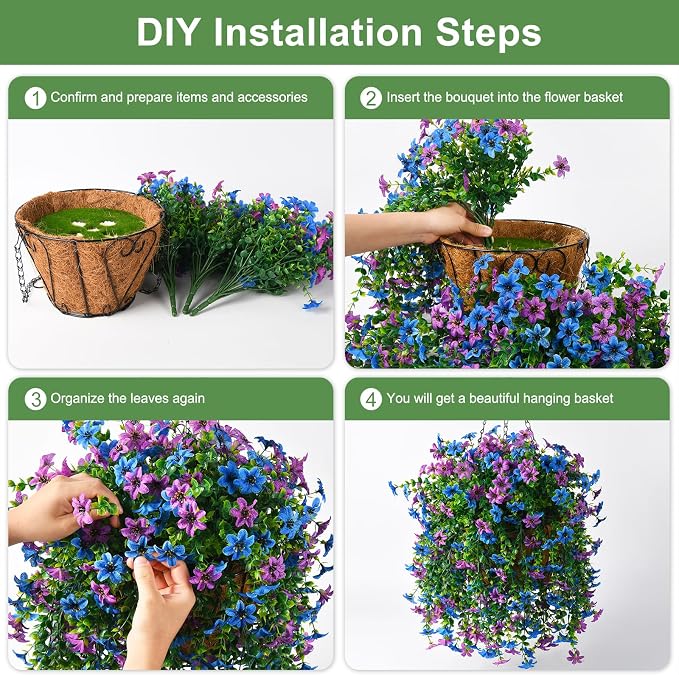 INQCMY Artificial Faux Hanging Flowers Plants Basket for Outdoor Outside Spring Decoration,UV Resistant Fake Silk Daisy in Planter Resistant Look Real for Home Porch Balcony Patio Yard Decor
