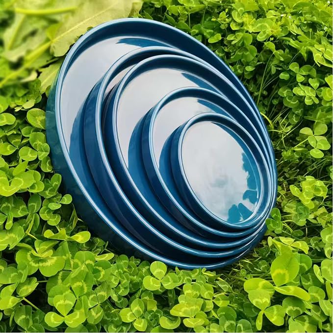 Ceramic Plant Saucer 5 Inch, 2 Pack Round Plant Saucers for Indoors/Outdoors, Flower Pot Saucers for Holding Water Drips and Soil, Ceramic Drainage Tray for Plant Pot (Blue)