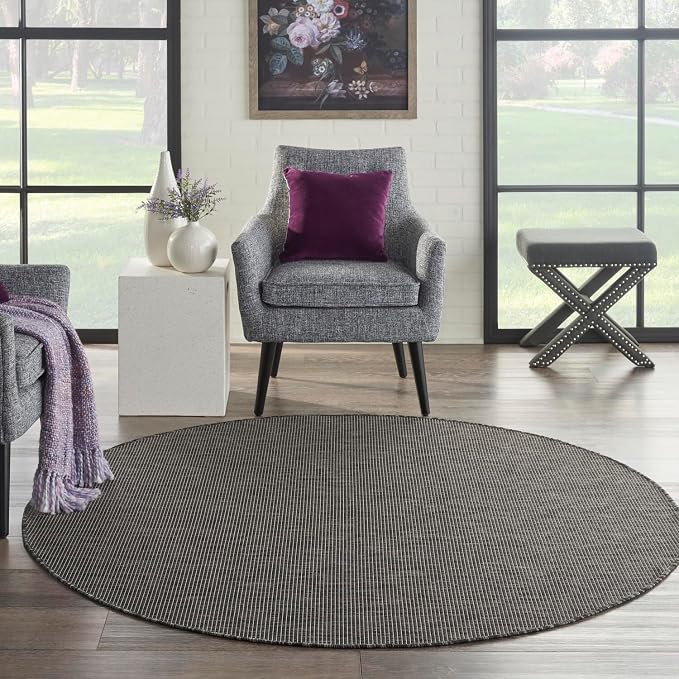 Nourison Home Positano Charcoal 6' x Round Area Rug - Easy Clean, Non Shedding, Bed Room, Living Room, Dining Room, Kitchen (6' x Round)