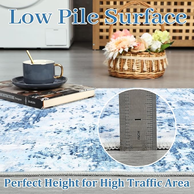 ROYHOME Area Rug 10x13 for Living Room Modern Abstract, Blue | Accent Faux Wool Low Pile Ultra Soft Rug Stain Resistant Non Slip Non Shedding Throw Rug for Bedroom Home Decor