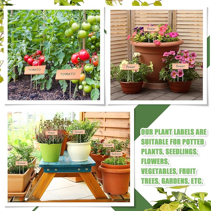 Maitys 104 Pcs Metal Garden Markers Plant Label Stakes Outdoor Weatherproof 10.6 Inch Stainless Steel Nursery Tags Bulk with Pens (Rose Gold Label with Black Ink)