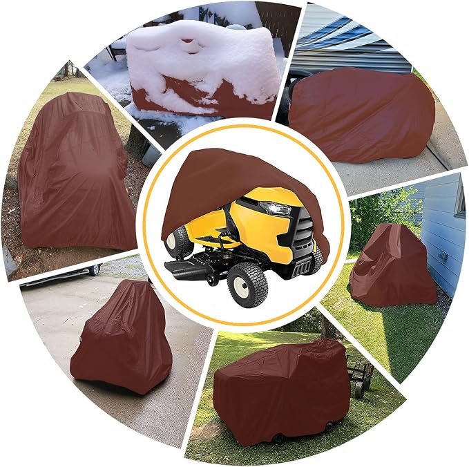 Riding Lawn Mower Cover, Heavy Duty 600D Lawnmower Covers Waterproof Outdoor Lawn Tractor Cover Tarp All Weather Ride on Mower Covers Universal Fit Decks up to 54" with Elastic Cord & Storage Bag