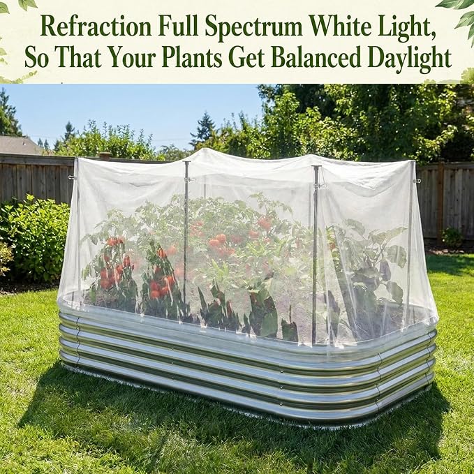DECOHS Metal Garden Shading Cloth Kit, 6 Pack 2.6ft Raised Garden Bed Sunshade Support Stakes with 13x10ft Non-Woven Fabric, 12 pcs Clips for Protect Plants Vegetable from Direct Sunlight Heat Sunburn