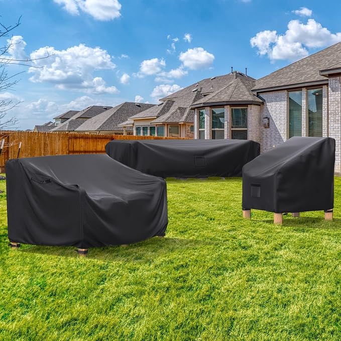 Patio Furniture Covers Waterproof, 90"L×62" W×28" H Rectangular Outdoor Furniture Set Covers , Durable Heavy Duty Oxford Patio Furniture Set Covers for Outdoor Table Chair