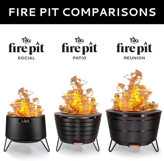 Smokeless Fire Pit 20-Inch – Portable Outdoor Wood Burning Fire Pit for Patio, Backyard & Camping, Stainless Steel, Removable Ash Pan, Stand & Cover – TIKI Social Fire Pit