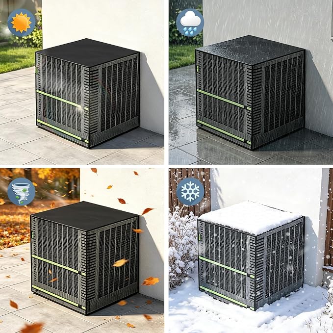 2 in 1 Full Mesh Air Conditioner Cover with Roll-Up Waterproof Top-Heavy Duty 420D Oxford, Breathable Outdoor AC Unit Defender for All Season, Anti-UV, Windproof, Easy Install, 32"W x 32"D x 36"H