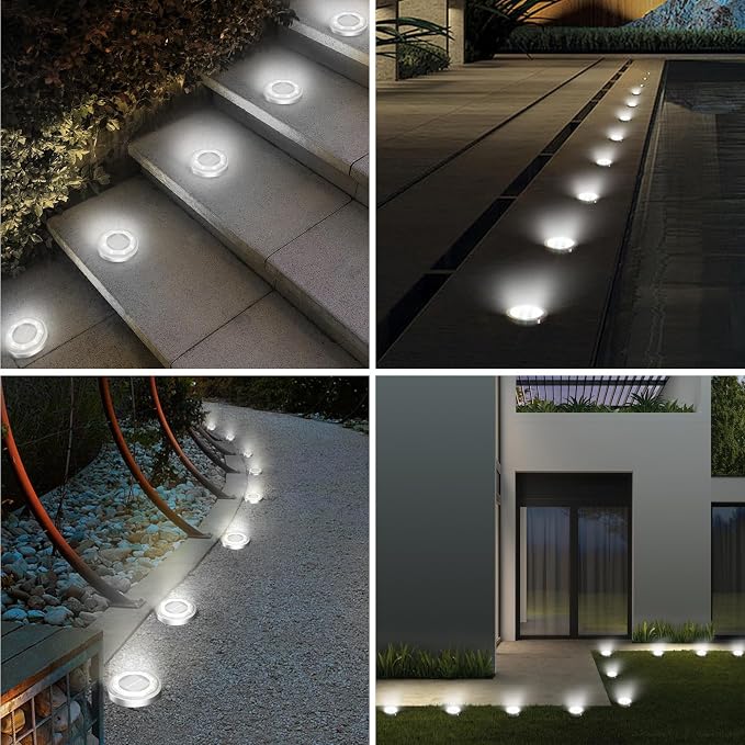 vighep Solar Ground Lights,18 Pack Flat Solar Lights Outdoor Waterproof, Bright LED Solar Disc Lights, 6000K Cool White Landscape Lighting for Outside Yard Garden Pathway Driveway Lawn