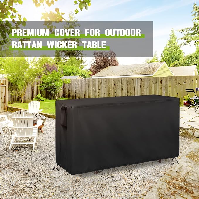 55 Inch Outdoor Bar Table Cover Rectangle for Patio Rattan Wicker Bar | 55x19x36,Waterproof Dustproof Heavy Duty Oxford Fabric,Outdoor Prep Table Cover with Air Vent Buckle Handle and Drawstring