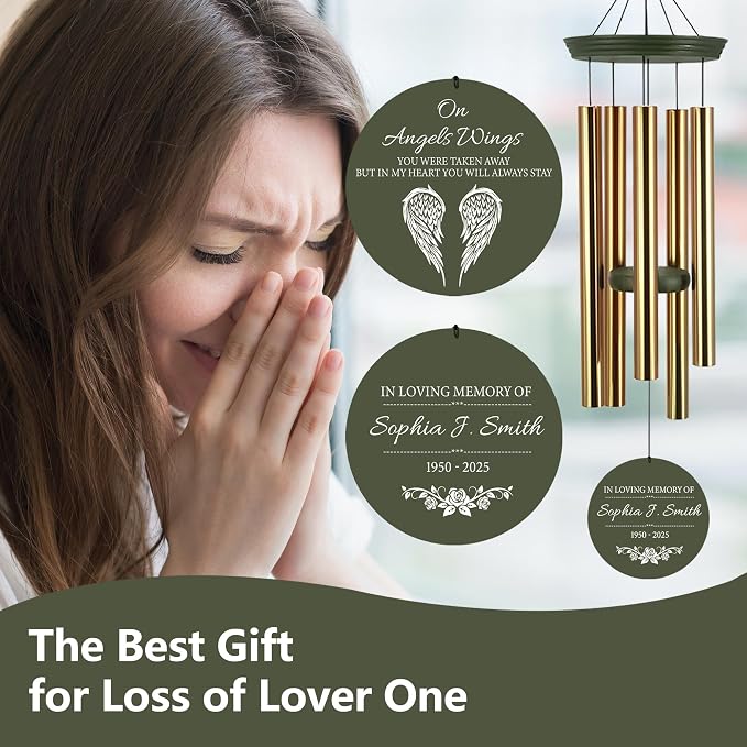 ASTARIN Custom Wind Chimes Memorial, Condolences Gift for Loss Husband Wife Son, Care Package for Grieving Friend, Garden Deep Tone Sympathy Wind Chimes(Produced in Texas)