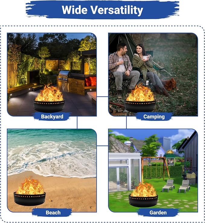 FEBTECH - 48" D Smokeless Fire Ring Insert - Steel DIY Fire Ring Liner | Above or In-Ground Versatile Firepit Ring for Outdoor Fire Pits, Backyard Outdoor Camping Bonfires, Patio & Family Gatherings