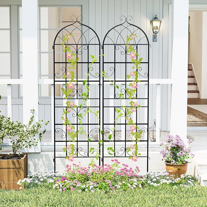 Giantex 4 Packs 71"x20" Metal Garden Trellis for Outdoor Climbing Plants, Heavy-Duty Plant Support for Vine Rose Vegetable Flower, Rustproof Black Metal Coating Patio Trellis Arch Decorative Fence