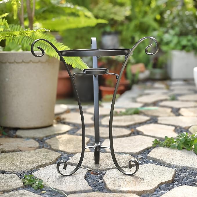 Metal Gazing Globe Stand for 10 or 12 Inch Balls - 17" H Black Outdoor Holder With 3 Stakes for Garden