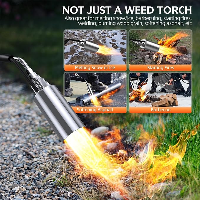Propane Weed Torch Burner with 11.5FT Hose, Self-Igniting Heavy Duty Flame Weeder with Turbo Trigger, Adjustable Outdoor Torch for Driveway, Garden, Yard, Ice and Snow (Black)