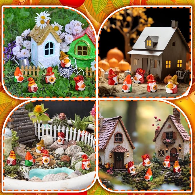 80 Pcs Thanksgiving Gnomes Bulk Miniature Thanksgiving Gnomes Figurines to Hide Fairy Resin Statues Pumpkin Maple Leaves Tiny Statues Gift Harvest Table Decorations for Patio Garden Landscape