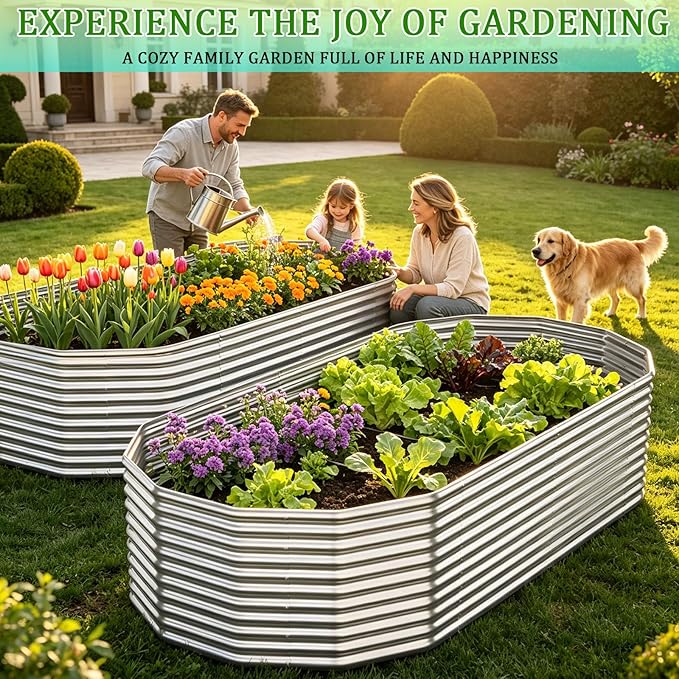 Raised Garden Bed Outdoor Upgrade Oval 2 Pack Tall 8x4FT, Galvanized Metal Garden Beds to Grow More in the Same Space, Raised Beds for Gardening Vegetables & Flowers Reinforced Design