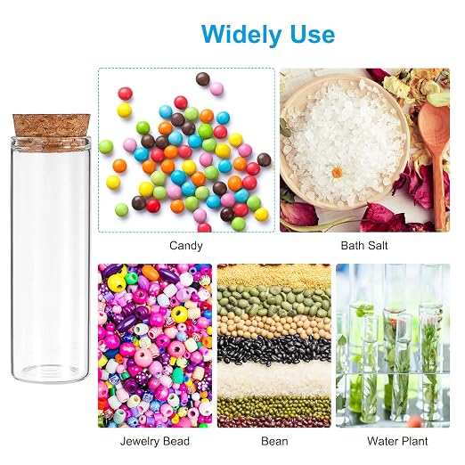 PATIKIL 40ml Test Tubes, 12pcs 3.15x1.18 Glass Clear Flat Bottom Test Tube Containers with Cork Stopper for Bead Party Candy Bath Salt Storage Scientific Experiment Plant Propagation