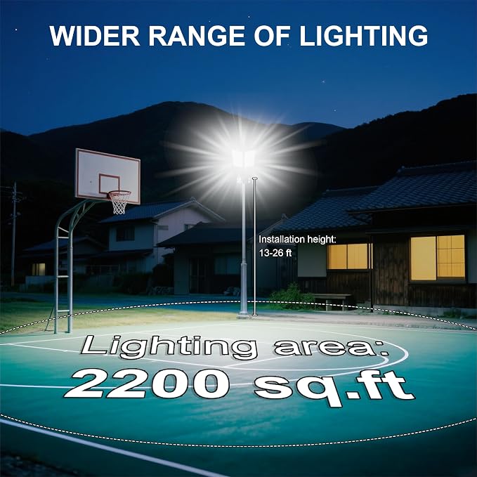 Solar Street Lights Outdoor,Solar Parking Lot Lights Commercial Street Light Dusk to Dawn,7000K LED Security Flood Light with Pole Motion Sensor and Remote Control for Street,Court,Yard