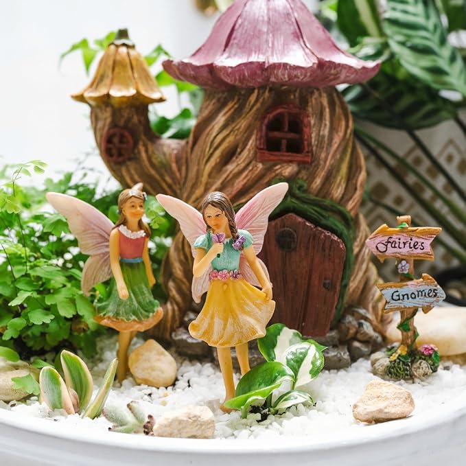 PRETMANNS Fairy Garden House Kit - Outdoor Fairy Houses for Outside with Accessories, Miniature Village Decor for Adults, Large Fairy House 7 Inch (18cm), Garden Decor Set
