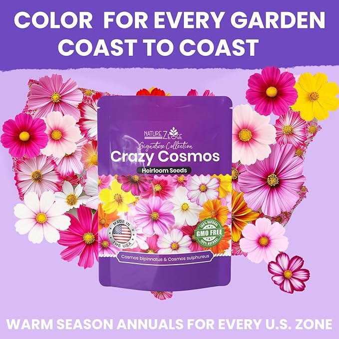 NatureZ Edge, Crazy Cosmos Seeds for 2026, 17,100 Cosmos Seed, 1/4 lb, Made In USA, Annual Cut Flowers, Wildflower Seeds Bulk for Planting Flowers, Wild Flowers Seed Throw and Grow, semillas de flores