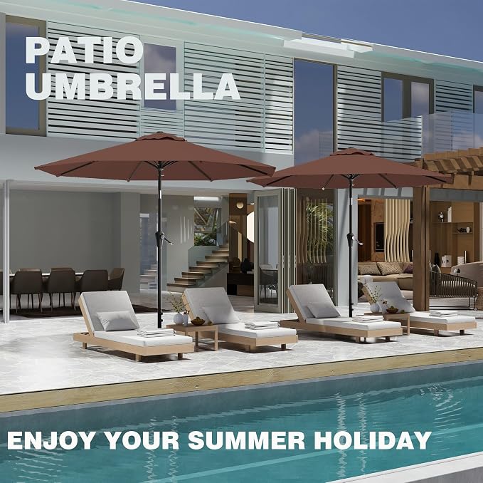 AreShark 9 FT Patio Umbrella for Outdoor, Outdoor Table Umbrella with Push Button Tilt and Crank, Outdoor Patio Umbrellas with 8 Sturdy Ribs for Market, Garden, Pool (Brown)