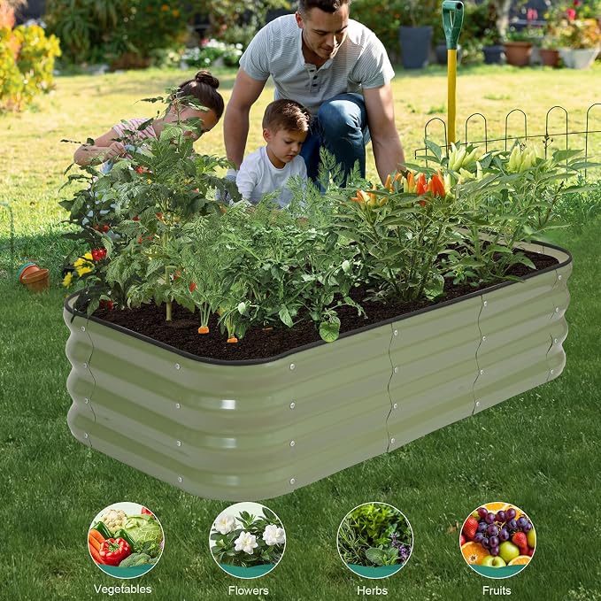 3 in 1 Galvanized Raised Garden Bed - 4x2x1ft (2Packs) Modular Planter Box Outdoor | Metal Raised Bed Kit with Bracing Rods for Gardening Vegetables Flowers Fruits Herbs (Green)