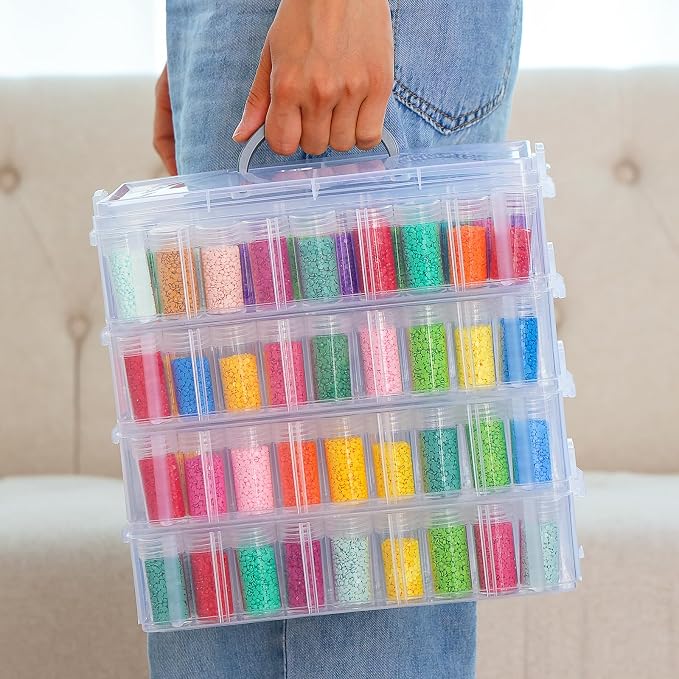 QUEFE 4-Tier Diamond Painting Storage Container, 200 Slots Portable Bead Organizer Box, Stackable Crafts Organizers for DIY Diamond Art Craft Jewelry Bead Storage