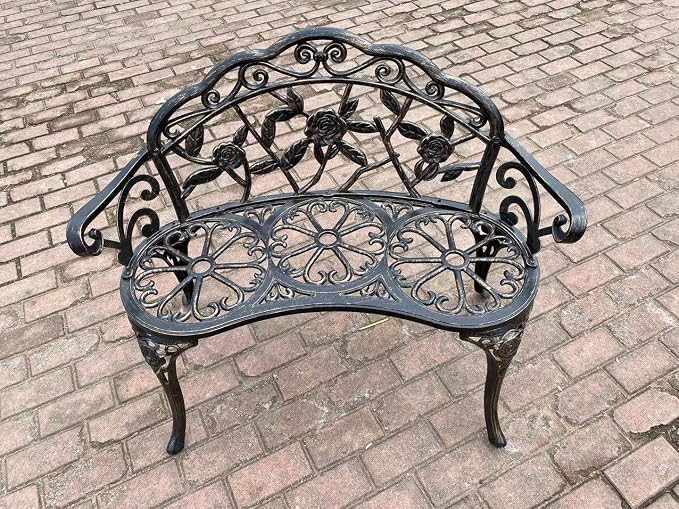 Patio Balcony Bench Double Seat, Anti-Rust Cast Aluminum Patio Garden Bench for Park Yard Outdoor Furniture Copper.1