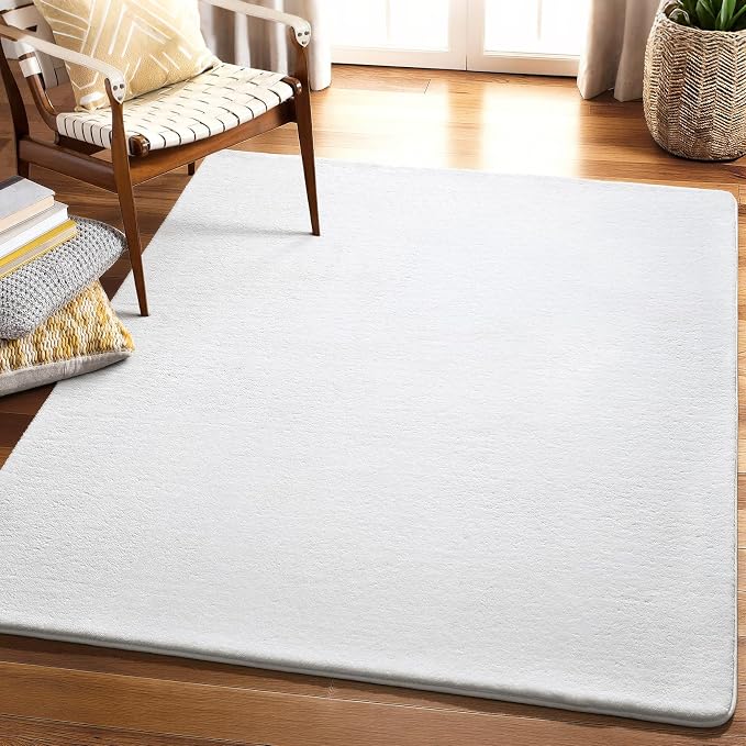 Amearea 4x4 Square Area Rugs for Bedroom Living Room, White Memory Foam Rug | Thickened Fluffy Indoor Washable Rug, Modern Non Slip Minimalist Carpet for Entryway Kids Boys Girls Dorm Nursery Room Decor