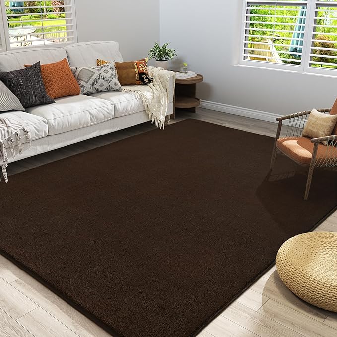 Amearea Modern Area Rugs for Bedroom Living Room, 5x8 Brown Memory Foam Rug | Thickened Fluffy Indoor Washable Rugs Non Slip Minimalist Large Carpet for Boys Girls Dorm Nursery Room Decor