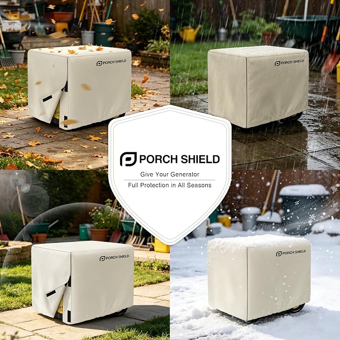 Porch Shield Waterproof Universal Generator Cover 35 x 26 x 28 inch, for Most Generators 5000-12000 Watt, Light Tan