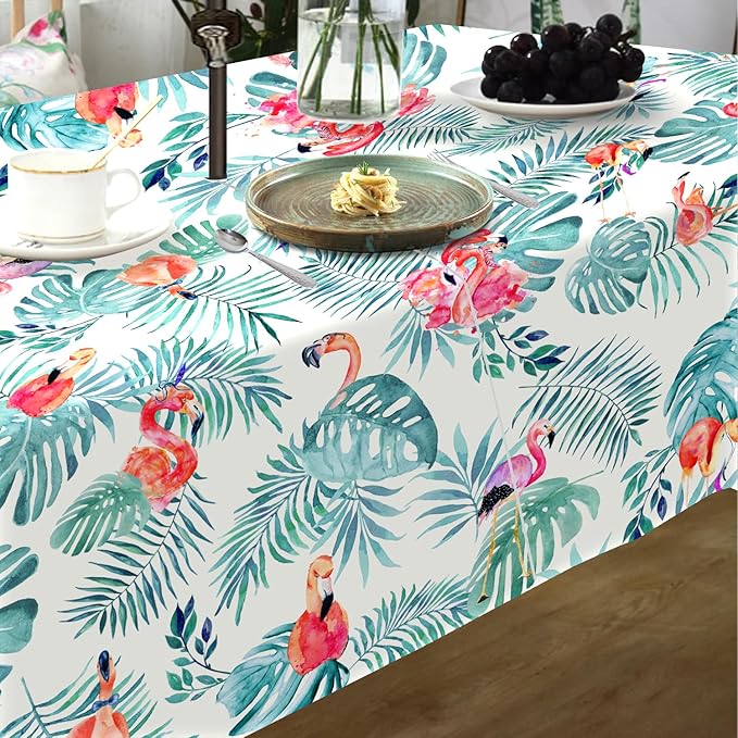 Outdoor Tablecloth with Umbrella Hole and Zipper, Rectangle Patio Table Covers for Spring/Summer, Machine Washable Outdoor Picnic Table Cloth (Flamingo, 60" × 84" Oval)