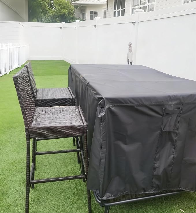 Patio Dining Table Cover for 8-10 Person Large 7-8 FT Rectangle Furniture | 87x37x30,Waterproof Dustproof Heavy Duty Oxford Fabric, Patio Table Cover with Air Vent, Buckle, Handle and Drawstring
