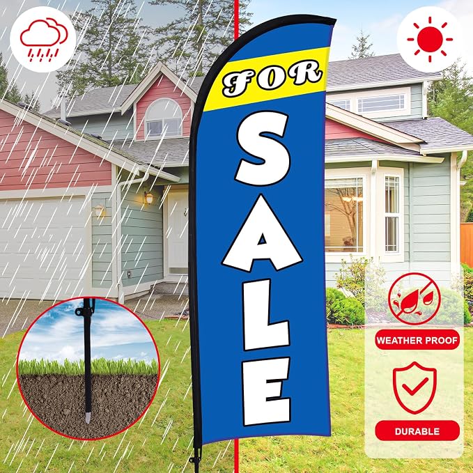Buryeah 7 x 5.4ft Sale Feather Flag Large Sale Sign Flag with Pole Kit Huge Banner Sign with Rope for Retail Store Outside Garden Business Advertising (Blue)