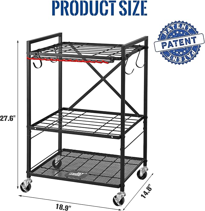 Mythinglogic Garden Tool Organizer for Garage, Yard Tool Rack with Wheels, Garage Organizers and Storage Holder for Yard Tools (Small Tower)