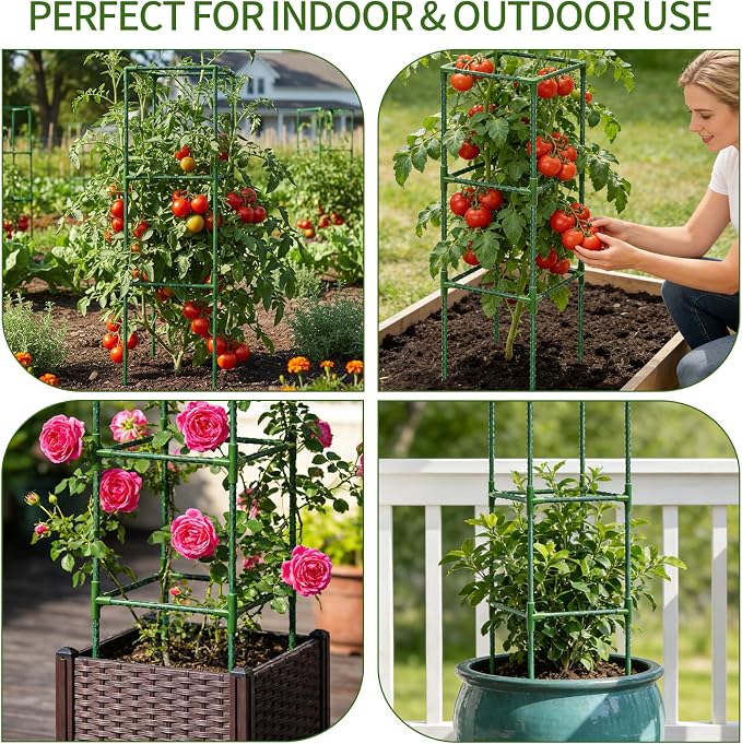 4 Pack Tomato Cages for Garden, 43.3 Inch Tall Tomato Trellis Plant Support, Adjustable Garden Trellis for Climbing Vegetables, Plants, Flowers and Fruits(14.5" x 14.5")