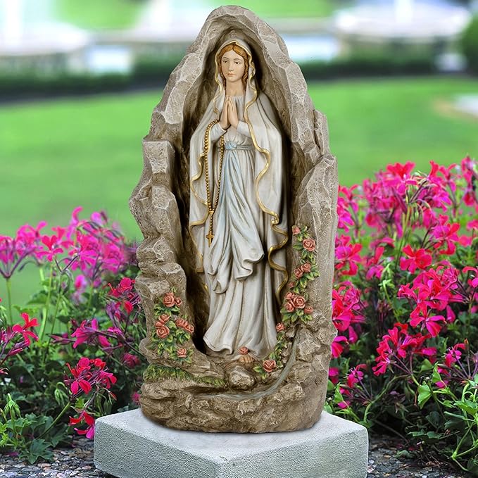 Grace4Joy Our Lady of Lourdes Statue - 24 Inches Virgin Mary Statue Outdoor Catholic Garden Decor, Our Lady of Lourdes Grotto Sculpture for Home Yard Patio Lawn Hallway Decor