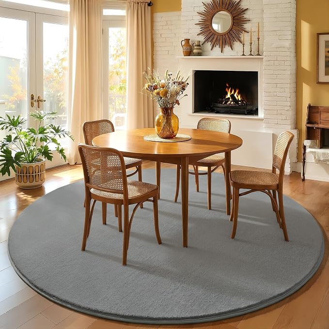 Amearea Grey Round Area Rugs 5ft Circle Rugs for Bedroom Living Room | Washable Fluffy Indoor Thickened Memory Foam Rug, Non Slip Minimalist Circular Carpet for Boys Girls Dorm Nursery Room Decor